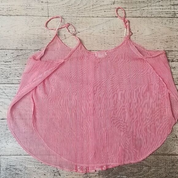 Aerie Red & White Striped Button Up Sheer Cami Sz M - Picture 7 of 8